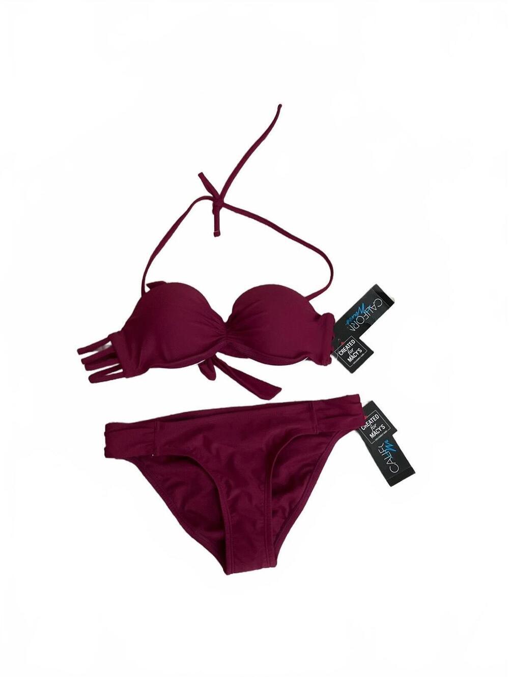 NWT California Waves Two-Piece Bikini Swimsuit Set in Burgundy, Size Small